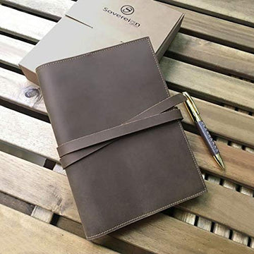 Leather Journal Lined Notebook, Handmade Genuine Leather Bound Daily A5  Notepad for Men & Women 240 Kraft Pages Large 6 x 8 in, Season Gift for Art